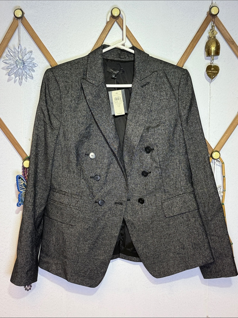 Ann Taylor Gray Double-Breasted Wool-Blend Blazer